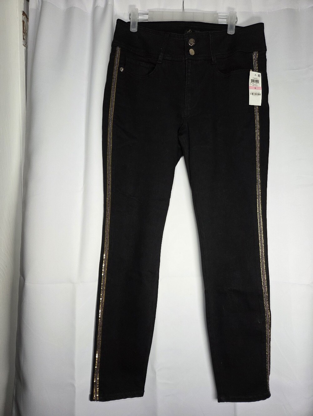 Thalia Sodi NEW Black Denim Jeans Women's 10 Gold Sequin Slim Ankle